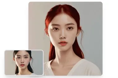 AI photo color editing demo - change hair color, eye color, clothing color with AI, showing before and after comparison
